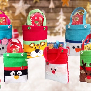 SET 6 Bags Crochet Patterns - Tiger, Santa, Snowman, Pengiun, Reindeer, Rat Bag for Christmas presents or New Year - by Zabelina Etsy