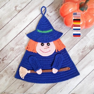 263 Easy Witch Crochet pattern - Halloween Witch, Home decor, potholder, coaster, hotpad - Amigurumi PDF file by Zabelina Etsy