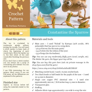 211 Crochet Pattern Constantine the Sparrow Amigurumi soft toy PDF file by Pertseva Etsy image 2