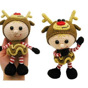 133 Crochet Pattern - Girl doll in a Reindeer outfit - Amigurumi PDF file by Stelmakhova Etsy