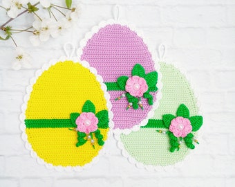 066 Crochet Pattern - Eggs decor or potholder - Amigurumi PDF file by Zabelina Etsy