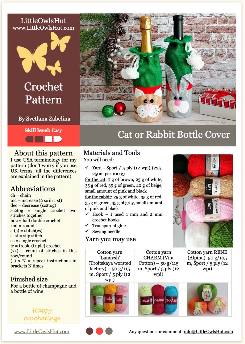Patterns Cat Or Rabbit Crochet Pattern - Cat and Rabbit Wine Bottle Cover (PDF Pattern) [330 ...