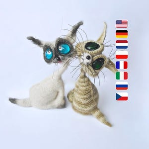 010 Cat Crochet Pattern - Siam toy with wire frame - Cat with big eyes made of glass pebbles (Dragon eyes). Amigurumi PDF file Pertseva Etsy
