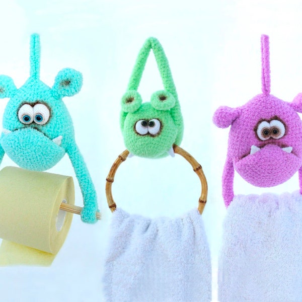 124 Crochet Pattern - Useful Monsters toilet paper roll holder, Towel holder, bathroom acsessory - Amigurumi PDF file by Borisenko Etsy