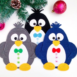 260 Easy Crochet pattern - Penguin decor, potholder - Amigurumi PDF file by Zabelina Etsy