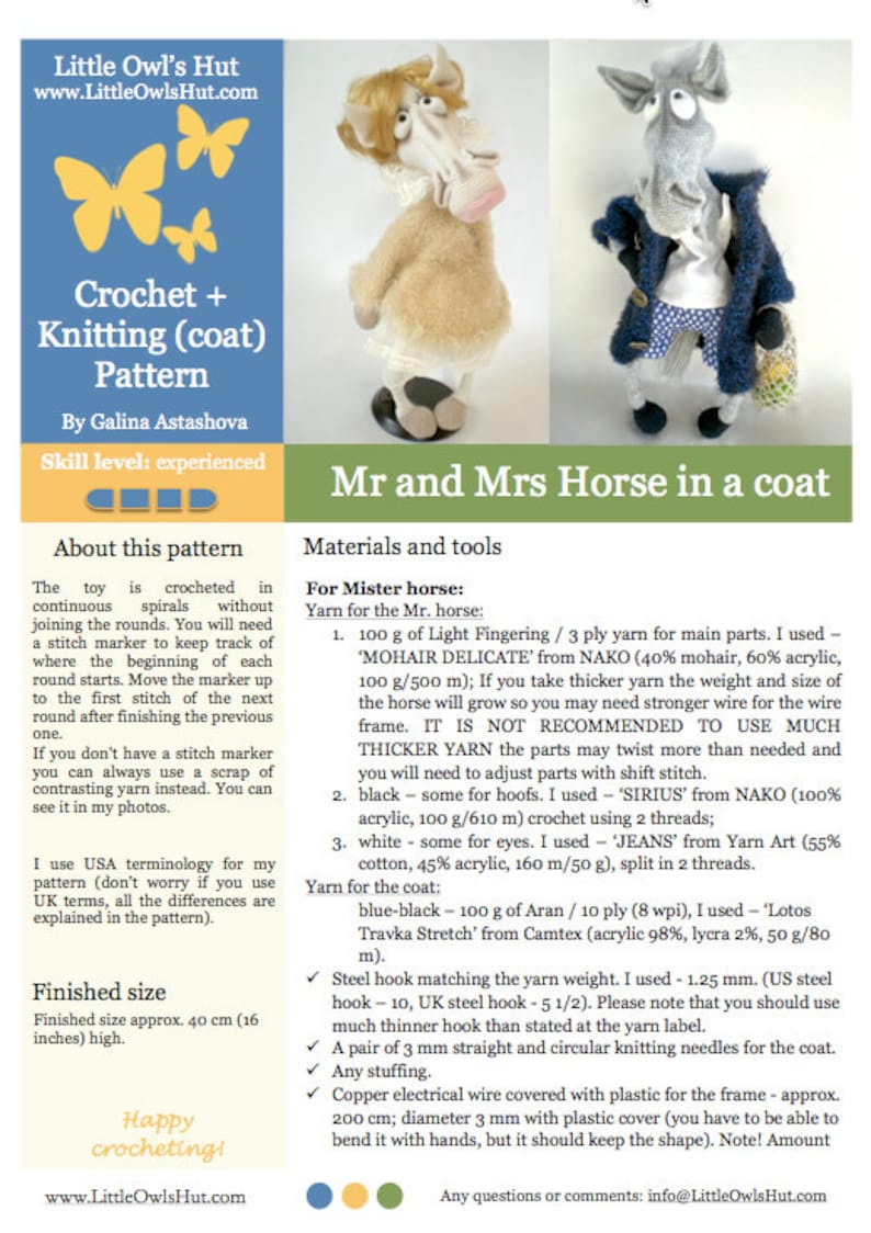 048 Crochet Pattern Mrs and Mr Horse in a coat coat is knitted Amigurumi PDF file by Astashova Etsy image 2