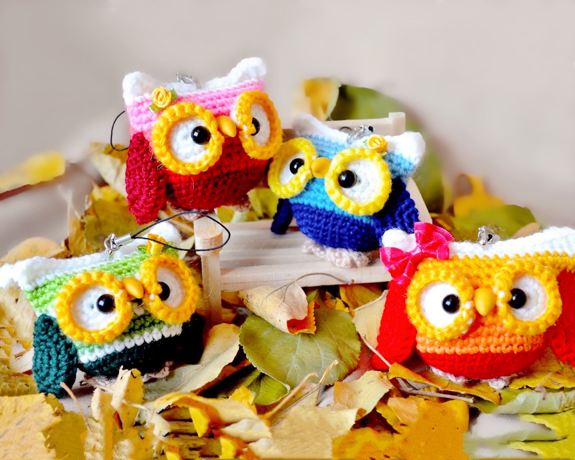 222 フクロウのかぎ針編みパターン - 小さなフクロウのキーホルダー