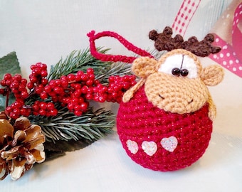 261 Crochet Pattern - Moos or Reindeer on a bauble  - Amigurumi PDF file by Knittoy Etsy