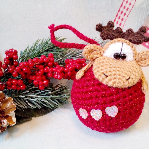 261 Crochet Pattern - Moos or Reindeer on a bauble  - Amigurumi PDF file by Knittoy Etsy