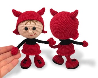 158 Crochet Pattern - Girl doll in a Halloween devil outfit - Amigurumi PDF file by Stelmakhova Etsy