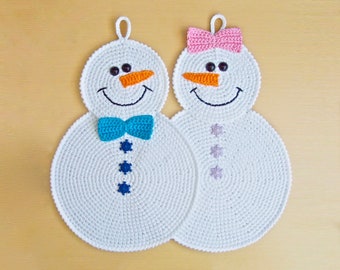 038 Crochet Pattern - Snowman potholder decor - Amigurumi  PDF file by Zabelina Etsy