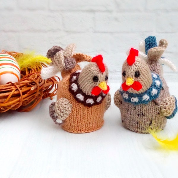 187 Knitting Pattern - Egg cozy Hen Chicken and Cockerel Rooster with eggs - Amigurumi - by Zabelina Etsy
