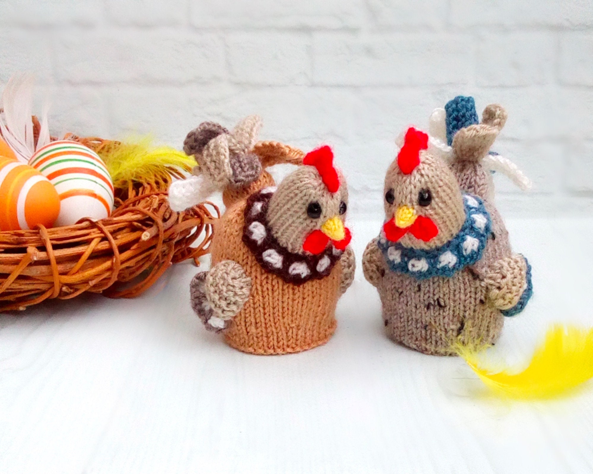 Egg Cozy Hen Knitting Pattern - Chicken Rooster Amigurumi (PDF