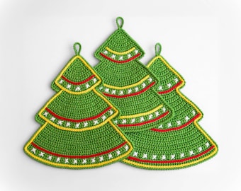 087 Easy Easy Crochet Pattern - Christmas tree. Xmas tree Washcloth, Coaster, Dishcloth, step by step Crochet Tutorial PDF by Zabelina Etsy