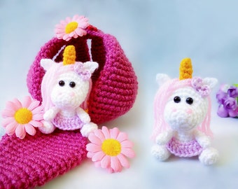 227 Crochet Pattern - Little Unicorn with a Flower House - Amigurumi PDF file by Knittoy Etsy