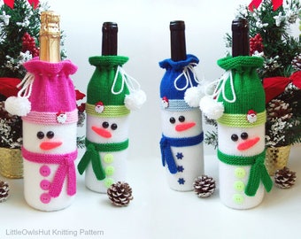 153 Knitting Pattern - Snowman bottle covers for wine and champagne - Amigurumi - by Zabelina Etsy