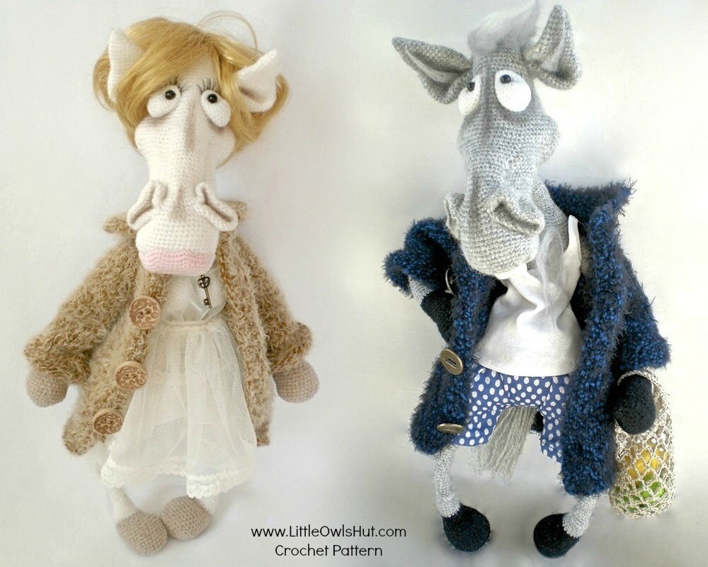 048 Crochet Pattern - Mrs and Mr Horse in a coat (coat is knitted) - …