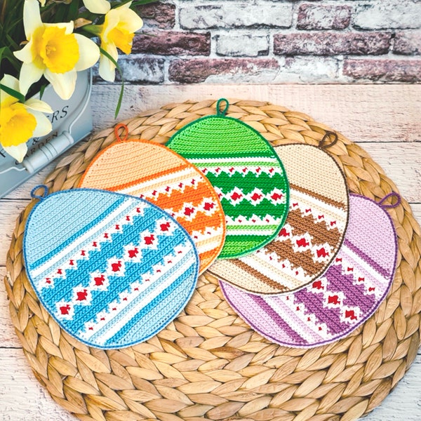 341 Modern Eggs decor crochet pattern, coaster, placemat, washcloth, dishcloth, Easter decor Jacquard /Tapestry crochet PDF Zabelina Etsy