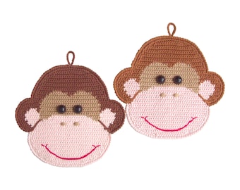 080 Crochet Pattern - Monkey decor, potholder - Amigurumi PDF file by Zabelina Etsy