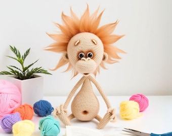 Padrão de crochê de macaco amigurumi - brinquedo para bebê com armação de arame (padrão PDF) [084 Pertseva]