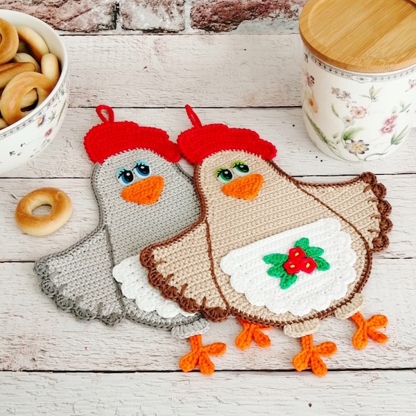 Crochet Chicken Potholder Pattern – Lady Decor, Amigurumi PDF [067 Zabelina]