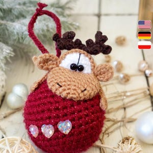 261 Reindeer on a bauble Crochet Pattern | Moos or Reindeer Christmas decor easy crochet tutorial Amigurumi PDF file by Knittoy Etsy