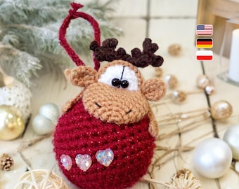 261 Reindeer on a bauble Crochet Pattern | Moos or Reindeer Christmas decor easy crochet tutorial Amigurumi PDF file by Knittoy Etsy