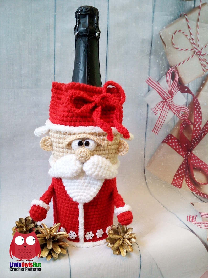 259 Crochet Pattern Santa wine or champagne bottle sleeve PDF file by Knittoy Etsy image 7