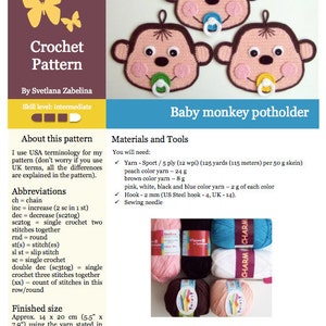 079 Crochet Pattern Baby monkey potholder or decor Amigurumi PDF file by Zabelina Etsy image 4