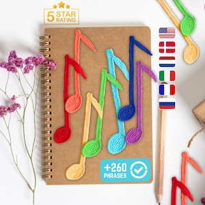 023 Music Notes Crochet pattern - Easy for beginners, Applique, Bookmark decor PDF file Zabelina Etsy
