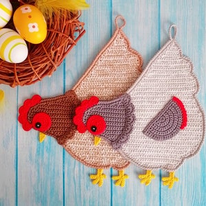 255 Easy Chicken Crochet pattern - Hen decor, potholder, table mat, wall decor, hot pad. Easy step by step Amigurumi PDF file Zabelina Etsy