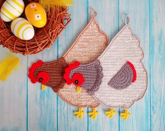 255 Easy Chicken Crochet pattern - Hen decor, potholder, table mat, wall decor, hot pad. Easy step by step Amigurumi PDF file Zabelina Etsy