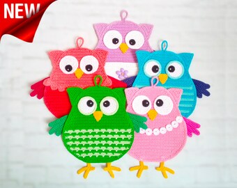 333 Crochet Pattern - 5 Owls in 1 pattern. Decor, applique, potholder, coater, washcloth - Amigurumi PDF file by Zabelina Etsy