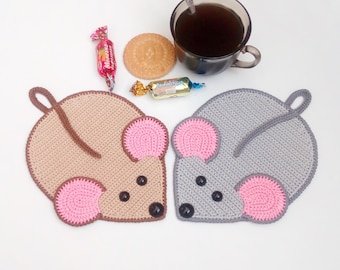 241 Crochet pattern - Rat Mice decor, potholder or decorative pillow - Amigurumi PDF file by Zabelina Etsy