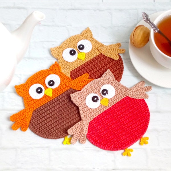 328 Crochet Pattern - Owl decor, applique, potholder, coater, washcloth - Amigurumi PDF file by Zabelina Etsy