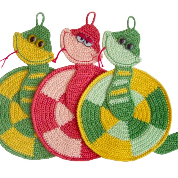 015 Crochet Pattern - Snake Potholder or decor - Amigurumi PDF file by Zabelina Etsy