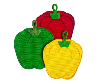 070 Crochet Pattern - Sweet peppers potholder or decor - Amigurumi PDF file by Zabelina Etsy