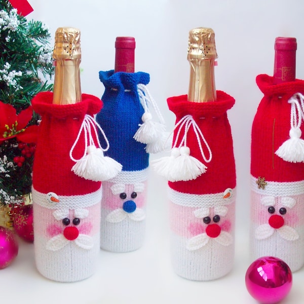 152 Knitting Pattern - Santa bottle covers for wine and champagne - Amigurumi - by Zabelina Etsy