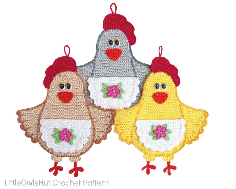 067 Crochet Pattern - Lady Chicken decor or potholder - Amigurumi PDF…