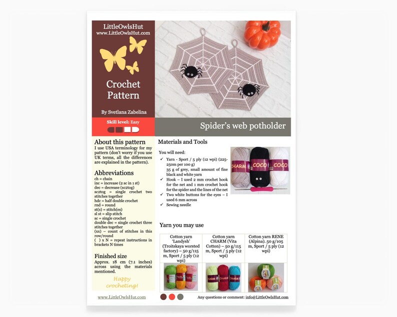 Crochet Spider Web Pattern – Halloween Placemat, Potholder (PDF Pattern) [264 Zabelina] image 2