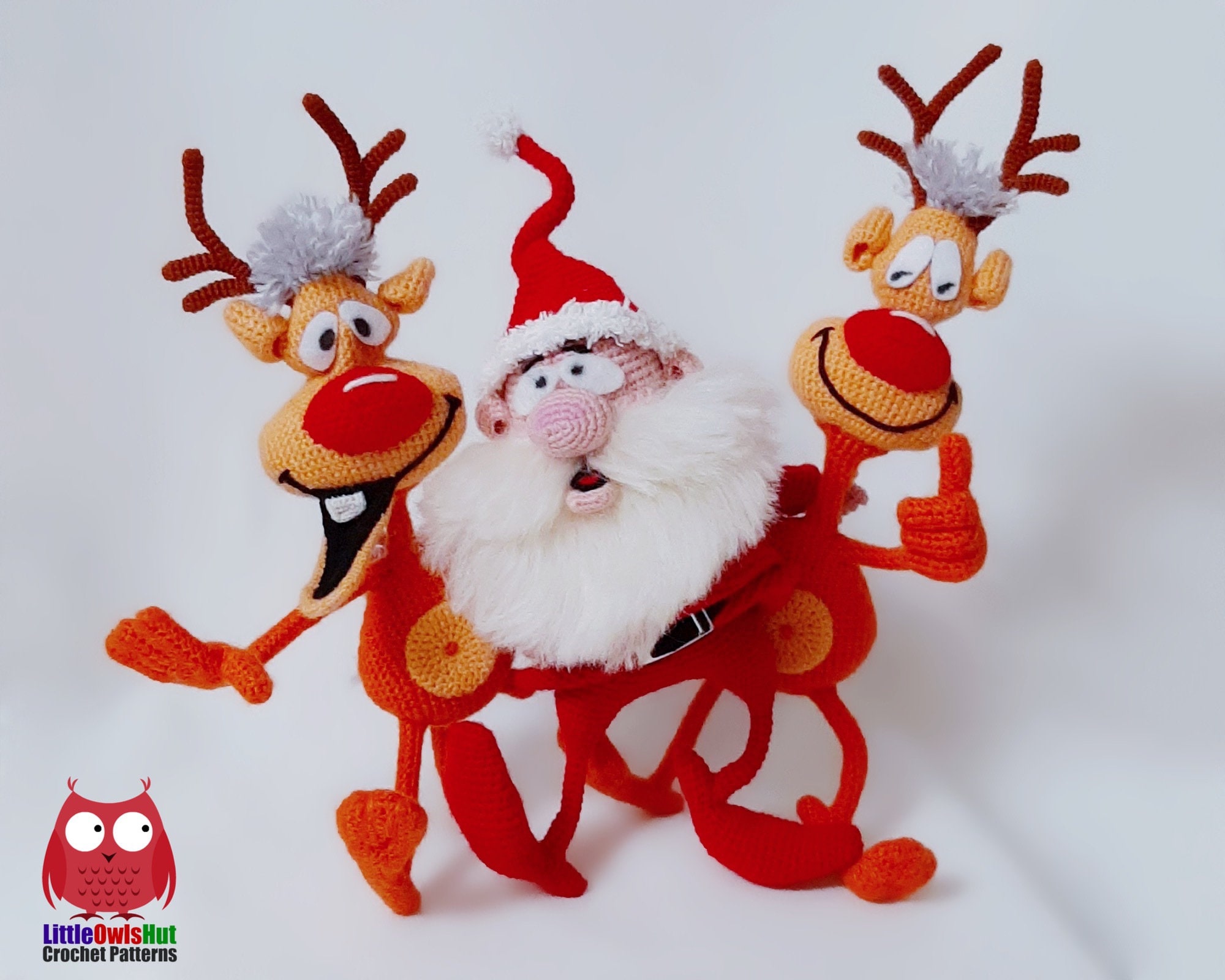 大きなサンタさんとトナカイさんの編みぐるみ S8 サンタとトナカイ - 2つの編みぐるみ編み図 PDFファイル Bakaeva