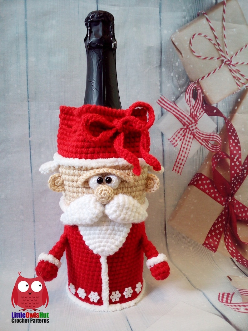 259 Crochet Pattern Santa wine or champagne bottle sleeve PDF file by Knittoy Etsy image 9