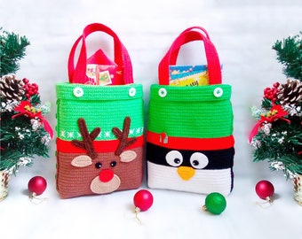 247 Crochet Pattern - Pinguin and Reindeer Bag for Christmas presents or New Year - by Zabelina Etsy