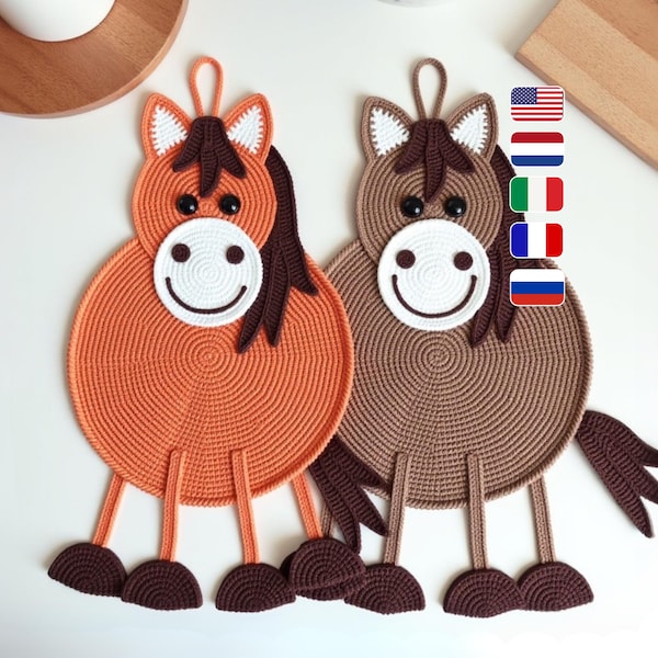 Horse Crochet Pattern - Amigurumi Wall Decor, Coaster (PDF Pattern) [046 Zabelina]