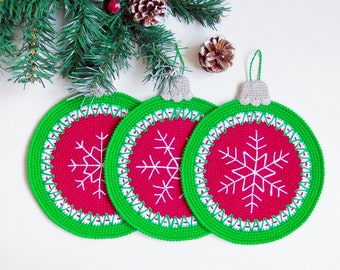 182 Christmas Baubles Crochet Washcloth Pattern, Dishcloth Crochet Pattern, Modern Crochet Pattern, Crochet Tutorial PDF by Zabelina Etsy