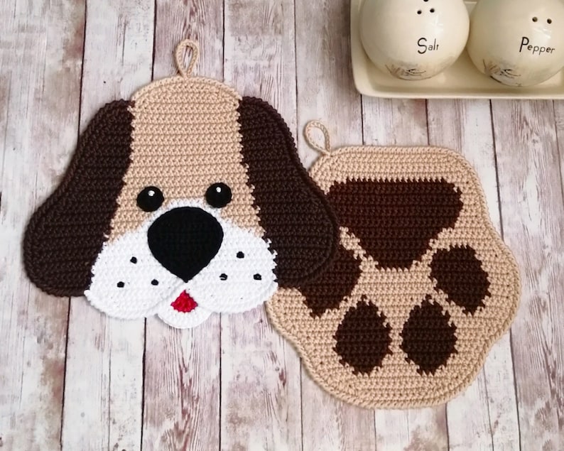 2 Crochet Patterns Dog and paw Decor or potholders Amigurumi Crochet Pattern PDF file by Zabelina Etsy image 1