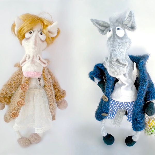 048 Crochet Pattern - Mrs and Mr Horse in a coat (coat is knitted) - Amigurumi  PDF file by Astashova Etsy