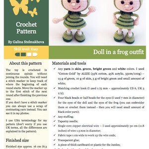 118 Crochet Pattern Girl doll in a frog outfit Amigurumi PDF file by Stelmakhova Etsy image 2