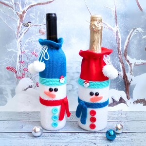 153 Easy Knitting Pattern - Snowman bottle covers sleeve for water, wine and champagne. Bottle sweater - Amigurumi - by Zabelina Etsy