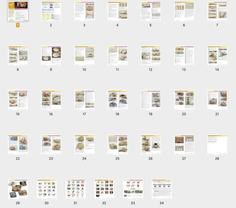 Pode incluir: Uma cole&ccedil;&atilde;o de 34 p&aacute;ginas de instru&ccedil;&otilde;es para fazer croch&ecirc; de v&aacute;rios itens, incluindo uma cesta, uma tigela, um chap&eacute;u e uma boneca. As p&aacute;ginas s&atilde;o numeradas de 1 a 34 e apresentam diagramas detalhados e instru&ccedil;&otilde;es escritas.